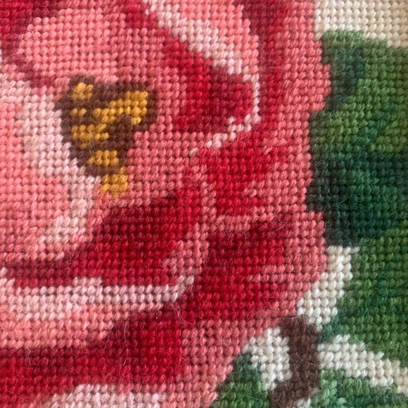 Needlework Pink Green Roses Gold Framing 15” x 15” Preloved - Picture 7 of 7